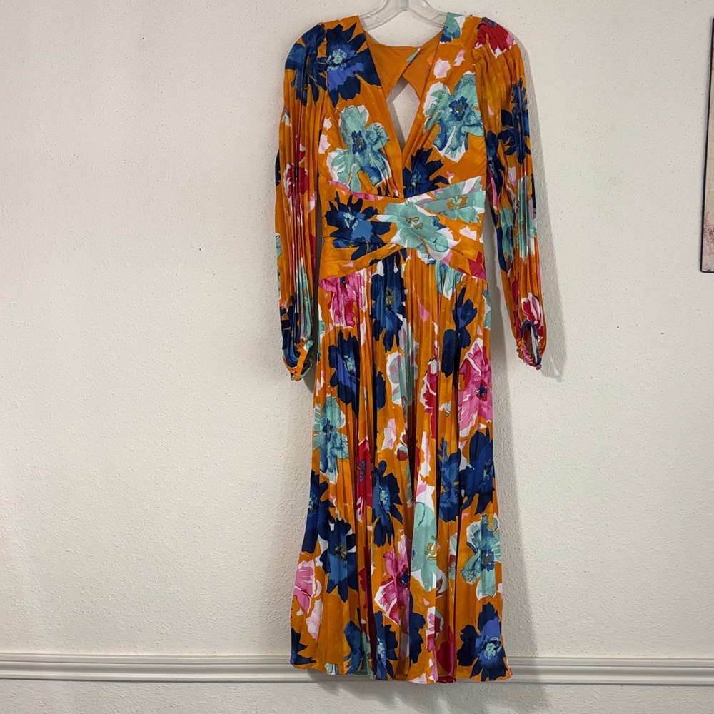 Anthropologie Mustard Floral Long Sleeve Midi Dress